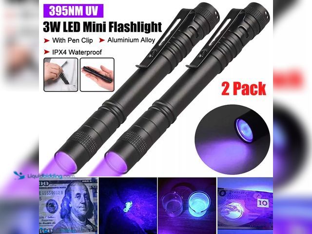 Lot 49-5388248 - Lot of 2 High Powered Ultra-Violet LED Ultra-Violet Inspection Pen Flashlights - NEW - Great for det...