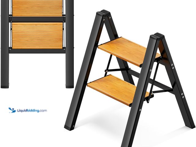 Lot 49-3513485 - GameGem 2 Step Ladder, Aluminum Folding Step Stool with Anti-Slip Sturdy and Wide Pedal, Lightweight...