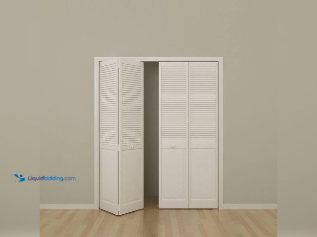 Lot 49-1517275 - Veranda 30 in. x 80 in. Louver/Panel Solid Core White Painted Pine Wood Bi-fold Door with Hardware. ...