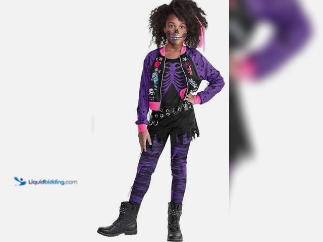 Lot 49-5436754 - Child Small 4-6 Punk Zombie 80's Girl Purple Retro Pop Star Fancy Dress Halloween Child Costume. Unu...