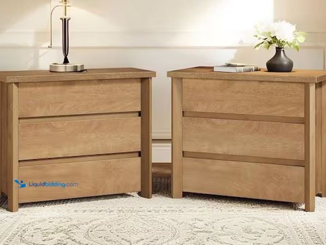 Lot 49-5486553 - BYBLIGHT
Fenley Walnut 3-Drawer 31.5 in. W Wood Nightstands Set of 2, Farmhouse Bedside Table with ...