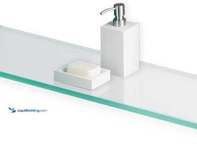 Lot 49-3531724 - Fab Glass and Mirror Rectangle Floating Shelf Kit 8" X 36"-Clear Glass Shelves, Model: B00D5VCZQS. U...