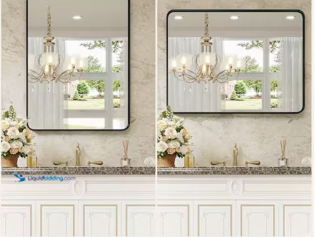 Lot 49-2020980 - FIRNEWST Modern 30 in. W x 22 in. H Rectangle Black Framed Bathroom Vanity Mirror Wall Mirror with R...