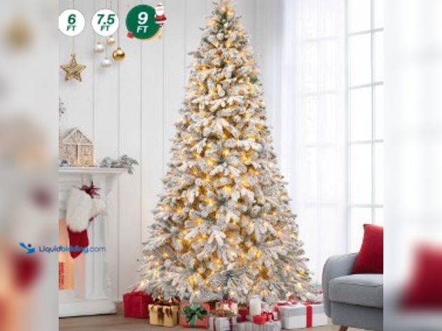 Lot 49-5462047 - Firstness 9ft Pre-Lit Artificial Christmas Tree with 900 LED Lights,Snow Flocked Xmas Tree. Used and...