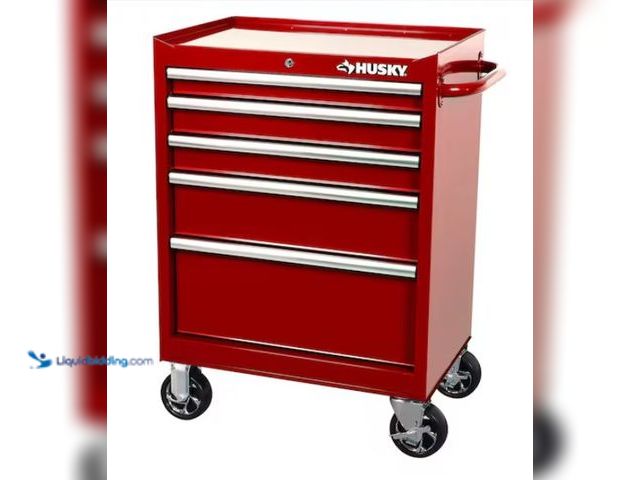 Lot 49-1578136 - Husky Standard-Duty 27 in. W x 18 in. D 5-Drawer Red Rolling Tool Cabinet, Model # H27TR5RED, Unused...