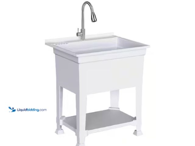 Lot 49-1630965 - Glacier Bay 30 in. W x 24 in. D x 35 in. H Freestanding Laundry/Utility Sink in White with Stainless...