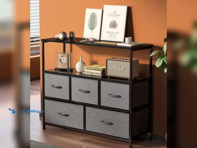 Lot 49-5486272 - Bestier
Gray 5-Drawer 38 in. W Fabric Storage TV Dresser Wooden Top Without Mirror for Living Room,...