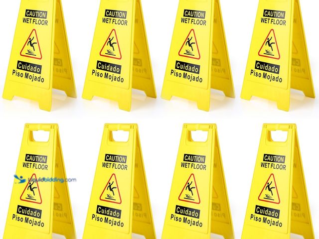 Lot 49-5437352 - 8-Pack Caution Wet Floor Sign,17.5" Height,Bright Yellow Double-Sided Folding A-Shaped Frame Design,...
