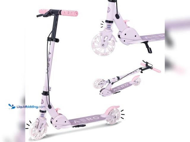 Lot 49-3565407 - AERO MOBILITY Two-Wheel Kick Scooter for Kids 5-8 with Dynamic RGB Lights. Model #B0GFCHPV6J. Unused