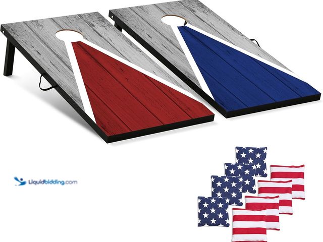 Lot 49-3565458 - Portable Cornhole Board Set - Premium MDF Wood Corn Hole Game with 8 Regulation Bean Bags, for Backy...