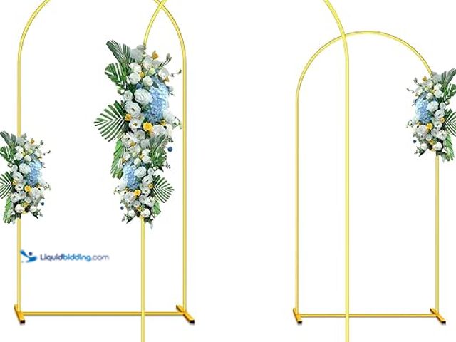 Lot 49-5415194 - Metal Arch Backdrop Stand, 6FT & 5FT & 4FT Wedding Arch Backdrop Stand, 3 Pack Gold Metal Arch Stand...