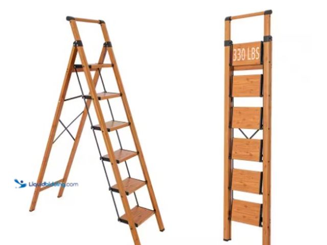 Lot 49-1516642 - maocao hoom 6.5 ft. Reach Height, 6-Step Folding Aluminum Ladder, 330 lbs. Load Capacity with Handra...
