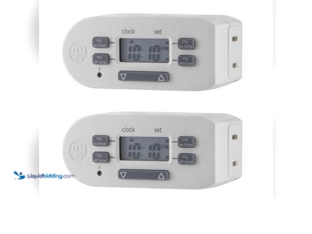 Lot 49-3616592 - Set of (2) myTouchSmart Simple Set 2-On/Off Indoor Digital Plug-In Bar Timer - Unused Model # 100229...