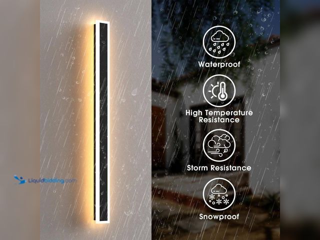 Lot 49-3639392 - 37" Linear LED Outdoor Wall Light, Black, 3000/6000K Integrated LED, Waterproof Porch Lantern Sconce...