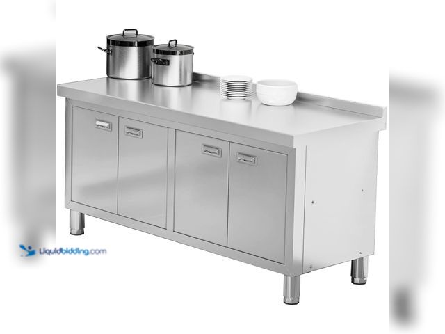 Lot 49-5432172 - WWK 59" x 21" Stainless Steel Prep Table with Cabinet, Commercial Kitchen Table for Prep & Work, Hea...