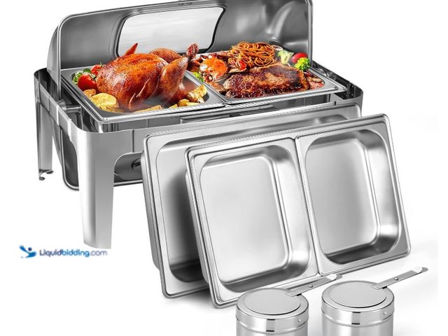 Lot 49-3431925 - Chafing Dish Buffet Set, 9 QT Stainless Steel Roll Top Chafing Server Set, Food Warmers for Parties,...