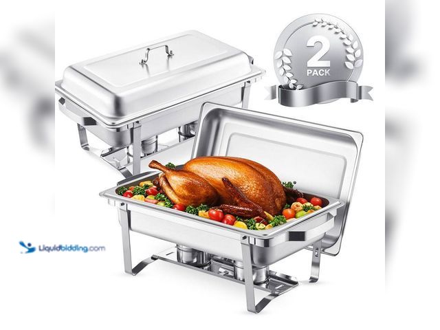 Lot 49-5487276 - VEVOR Chafing Dish Buffet Set, 8 Qt 2 Pack, Stainless Steel Chafer with 2 Full Size Pans,Rectangle C...