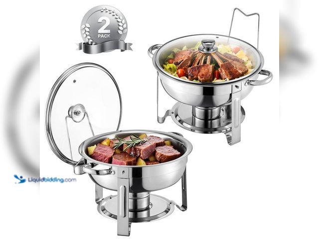 Lot 49-5487292 - SVOPES 5 qt. Chafing Dish Set, 2 Pack Stainless Steel Round Buffet Chafer with Full Size Pans, Glass...