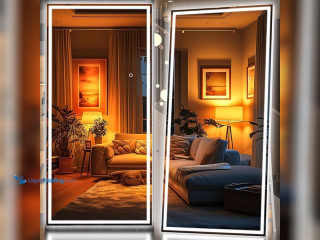 Lot 49-5444166 - Hasipu Full Length Mirror with Lights, 95" x 40" LED Lighted Floor Standing Mirror, Full Body Dressi...