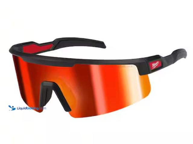 Lot 49-1623484 - Milwaukee Safety Glasses with Red Wrap Around Mirrored Anti-Scratch Lenses, Model # 48-73-2506, Slig...