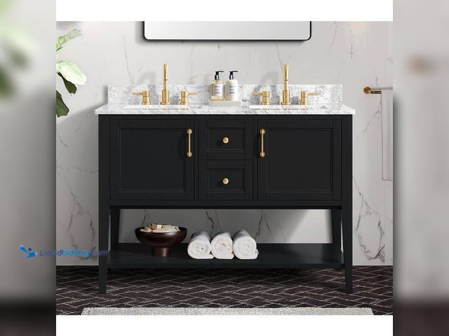 Lot 49-5414231 - Home decorators collation Sherway 49 in. Double Sink Black Bath Vanity with White Carrara Marble Top...