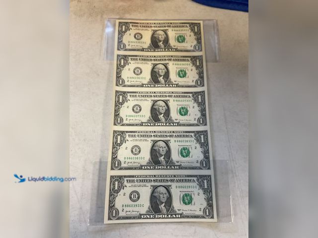 Lot 49-1830028 - SET OF 5 2017 SHEET OF UNCUT GREEN SEAL UNITED STATES ONE DOLLAR BILLS BANKNOTES