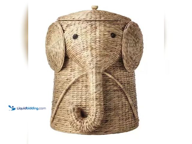 Lot 49-2000911 - Home Decorators Collection Elephant Natural Woven Wood Laundry Room Hamper Basket with Lid (16 in. W...
