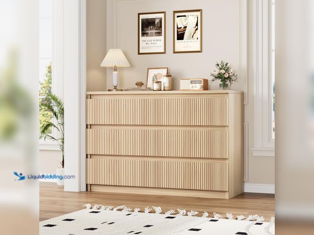 Lot 49-3617632 - 6-Drawer Wooden Dresser, Natural Wood Color, 47"W x 32"H x 15"D - Unused   Ref#WM0730