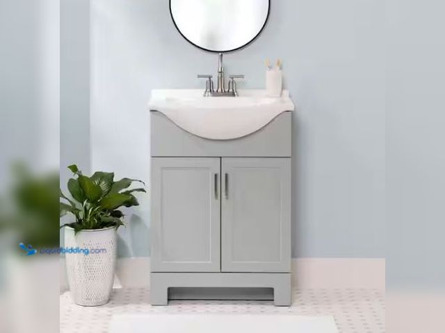 Lot 49-1569758 - Glacier Bay Weldon 25 in. Single Sink Pearl Gray Bath Vanity with White Cultured Marble Top (Assembl...