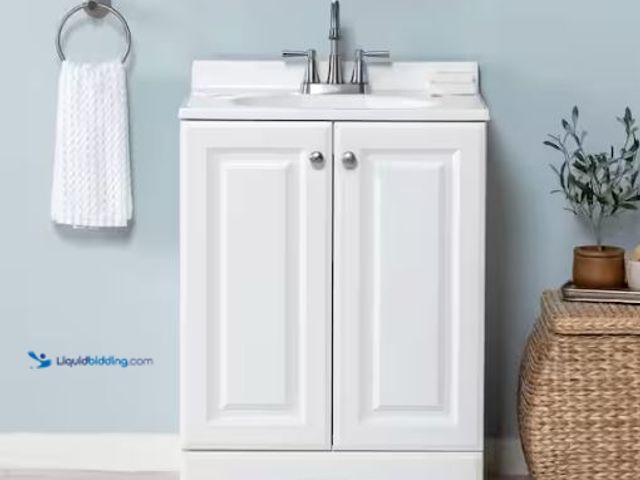 Lot 49-1549233 - Glacier Bay 25 in. Single Sink White Bath Vanity with Cultured Marble Top Model # GB24P2-WH, Unused....
