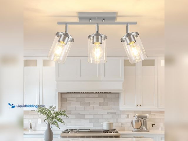 Lot 49-5549709 - FadimiKoo 3-Lights Kitchen Light Fixtures Ceiling Mount, Brushed Nickel Adjustable Semi Flush Mount ...