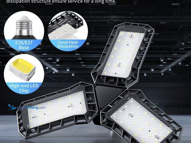Lot 49-1792889 - New 2 pack 3 LEAF Multiple Adjustable Panel Garage Lights, Foldable Warehouse Lights, Garage Lights ...