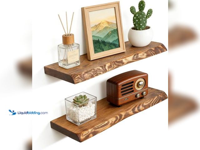 Lot 49-5546098 - 24 Inch Live Edge Floating Shelves for Wall Set of 2, Solid Finnish Spruce Natural Wood Floating She...
