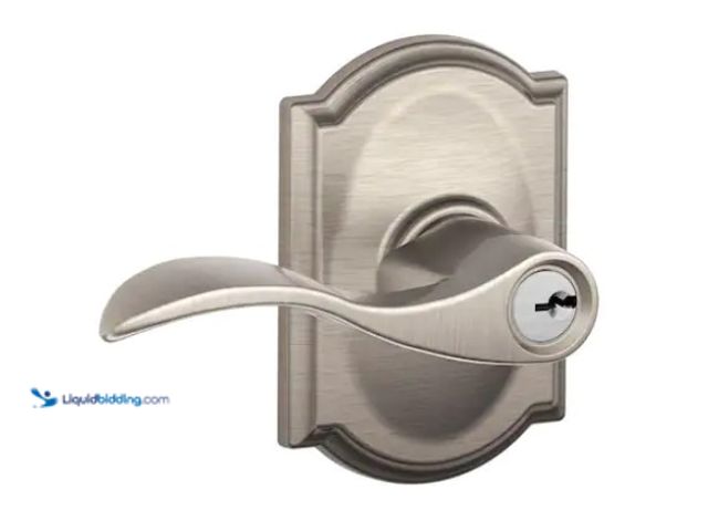 Lot 49-1547566 - Schlage Accent Satin Nickel Keyed Entry Door Handle with Camelot Trim, Model # F51 V ACC 619 CAM, Un...