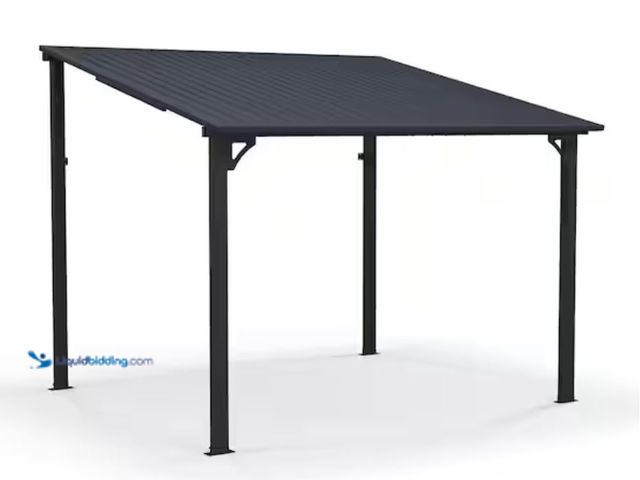 Lot 49-1623604 - Freestyle 8 ft. x 10 ft. Iron Frame Outdoor Hard Top Wall-mounted Gazebo Pergola for Patio Cover, Da...
