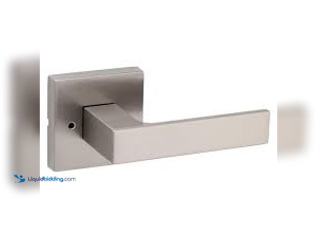 Lot 49-5407620 - Kwikset Singapore Square Satin Nickel Bed/Bath Door Handle with Microban and Lock. Model # 730SAL 15...