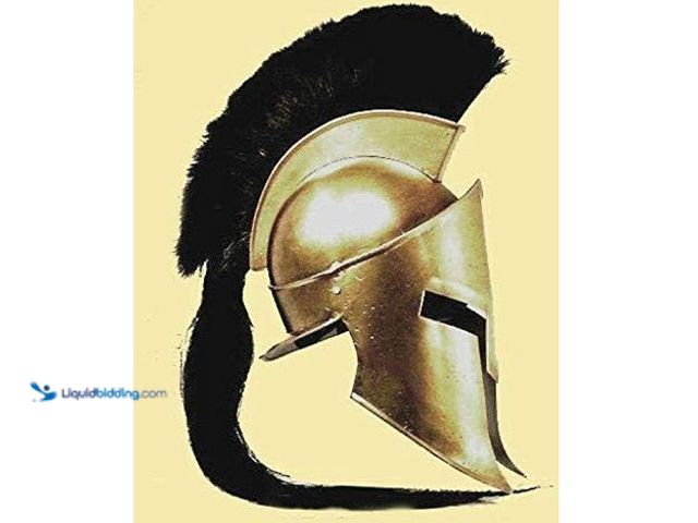Lot 49-3430442 - Medieval Spartan Helmet Replica, Role Play Helm with Display Stand, Slightly used, The stand has scu...