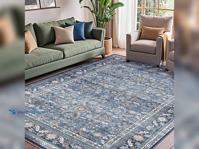 Lot 49-5463717 - OPPODREAM Vintage Blue Area Rugs 8x10, 8 x 10 Retro Washable Rug Non Slip, Low-Pile Faux Wool Carpet...