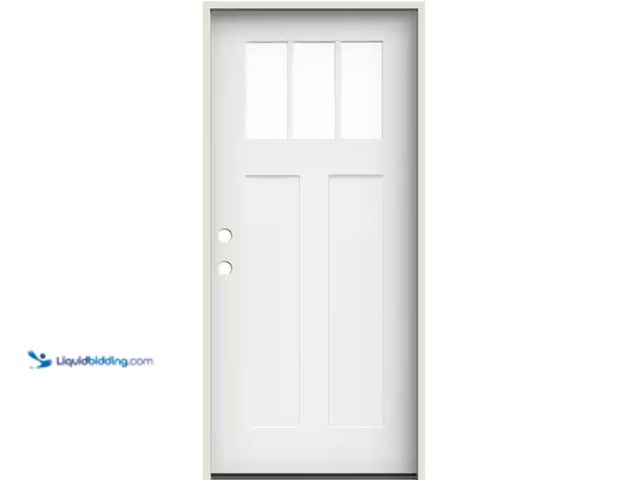 Lot 49-1592561 - JELD-WEN 36 in. x 80 in. Right-Hand Craftsman 3 Lite Modern White Painted Fiberglass Prehung Front D...