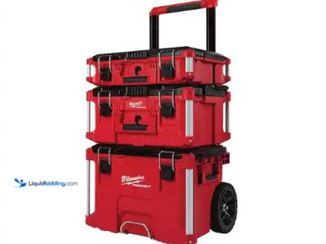 Lot 49-3618558 - Milwaukee PACKOUT 22 in. Rolling Tool Box, 22 in. Large Tool Box and 22 in. Medium Tool Box ProSyste...