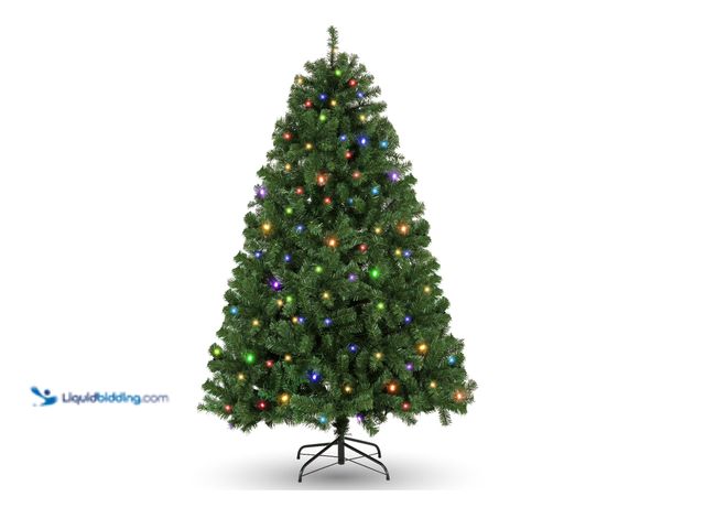 Lot 49-1539996 - Adnoom 6ft Pre-Lit Hinged Artificial Christmas Tree with 1477 PVC Branch Tips, Xmas Tree with 250 LE...