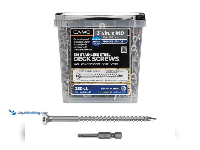 Lot 49-5453386 - CAMO 3-1/2 in. #10 316 Stainless Steel Premium Star Drive Bugle-Head Deck Screws (250-Count)[Model #...