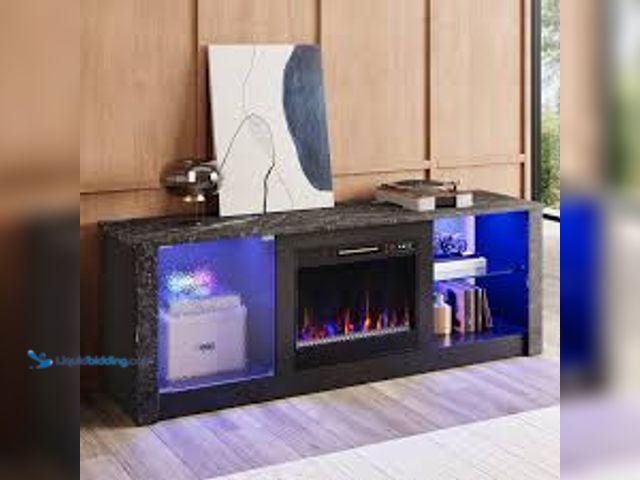 Lot 49-3539241 - Bestier - 63" Gaming TV Stand with Fireplace & LED Lights Media Console for 70" TVs Adjustable Shelv...