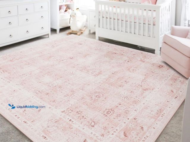 Lot 49-1575714 - 7 x 5 Nursery Rug for Baby Girl, Machine Washable Cute Blush Rug for Bedroom Girls Living Room Dorm ...