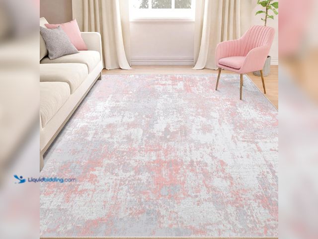 Lot 49-5581836 - RELEANY Washable 5'x7' Abstract Area Rug for Living Room Gray Pink MODEL:B0D3D4QNMZ UNUSED.