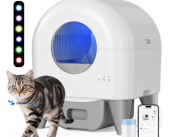 Lot 49-3472589 - Cumrige Self-Cleaning Cat Litter Box, App Controlled, with Safety Sensor, Removable and Washable Lin...