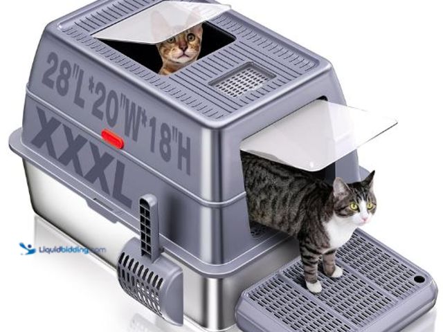 Lot 49-5436449 - XXXL Stainless Steel Litter Box with Lid，Extra Large 28"L*20"W*18.1"H Metal Cat Litter Boxs,Jumbo En...