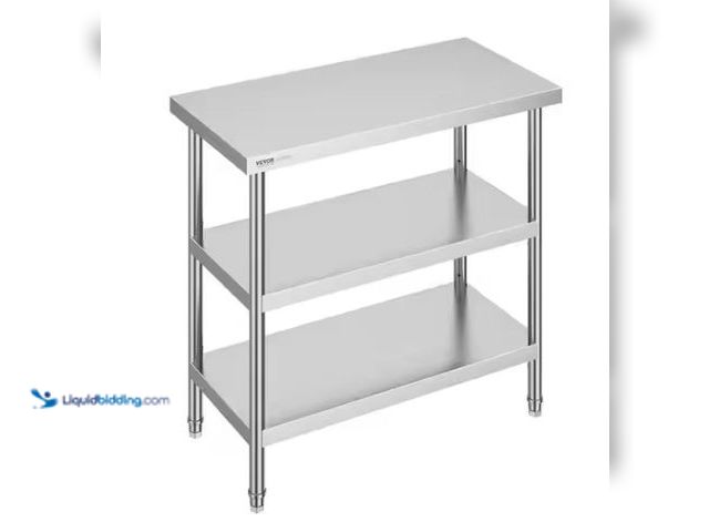 Lot 49-2000955 - VEVOR Kitchen Prep Table 18 x 36 in. BBQ Prep Table with 2 Adjustable Undershelf Heavy Duty Kitchen ...