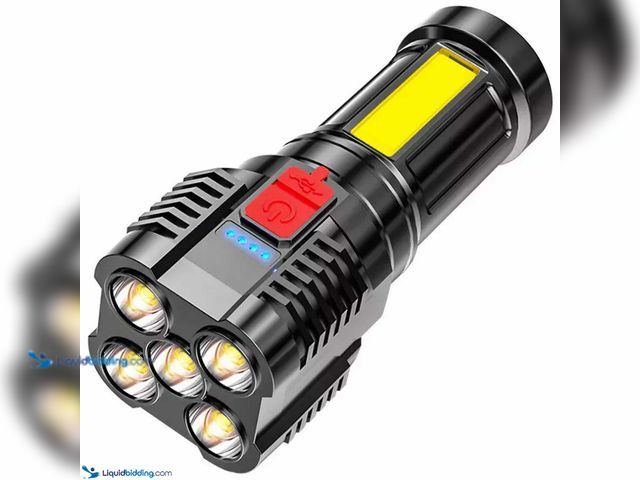Lot 49-5388233 - Super Bright LED Torch Flashlight Lamp USB Rechargeable 2.4" x 2.4" x 5.9"L Black - NEW - Features:&...