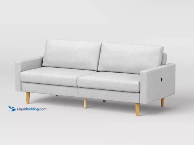 Lot 49-3564604 - 78" Mid Century Modern Futon Sofa Light Gray - Room Essentials™ (Assembly Required). New